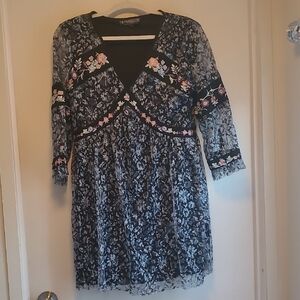 The Pyramid Collection Black Floral Embroidered Long Sleeve Dress